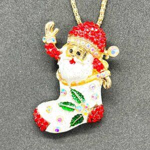 White STOCKING with SANTA Claus Pendant Necklace